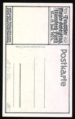 AK Nürnberg, Deutscher Flieger Gedenktag Nürnberg-Fürth 1924, Flugzeug Roter Baron fliegt über der Stadt, Reichsadler