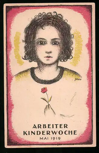 Künstler-AK Arbeiter Kinderwoche 1919, Schweiz. Soz. Schulverein, Arbeiterbewegung
