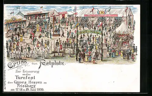 Lithographie Friedberg, Turnfest des Gaues Hessen 1899, Festplatz