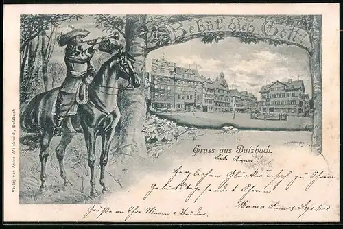 Lithographie Butzbach, Blick auf den Marktplatz