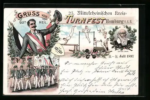 Lithographie Oschersleben, VI. Kreis-Turnfest mit Parade