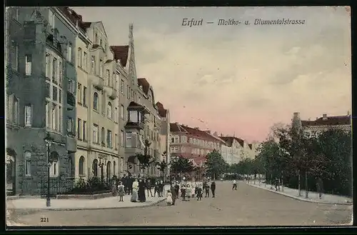 AK Erfurt, Moltke- und Blumentalstrasse mit Kindern