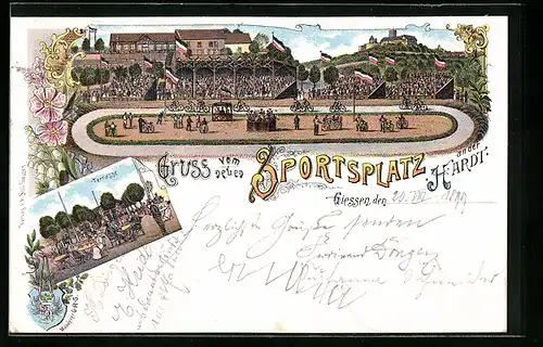 Lithographie Giessen, Sportplatz an der Hardt, Velodrom