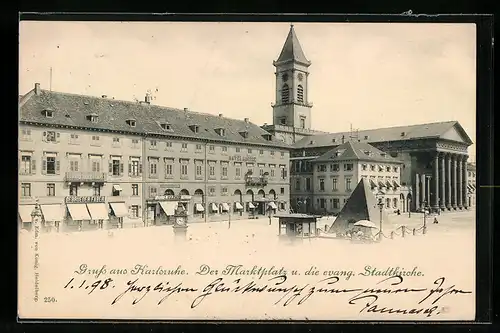 AK Karlsruhe, Marktplatz und ev. Stadtkirche