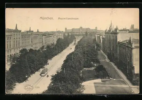 AK München, Maximilianstrasse mit Strassenbahn