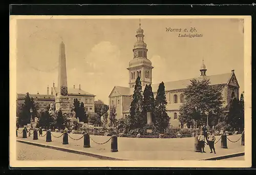 AK Worms a. Rh., Ludwigsplatz mit Obelisk