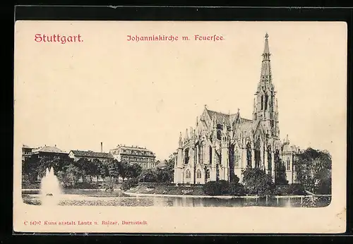 AK Stuttgart, Johanniskirche mit Feuersee