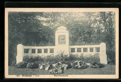 AK Arnstadt /Th., Marlittdenkmal mit Kränzen