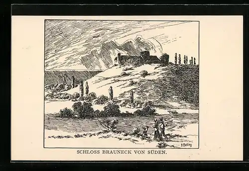 Künstler-AK Brauneck, Schloss Brauneck von Süden