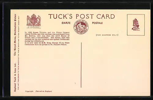 AK Irish State Coach, Pferdekutsche des Englischen Königshauses