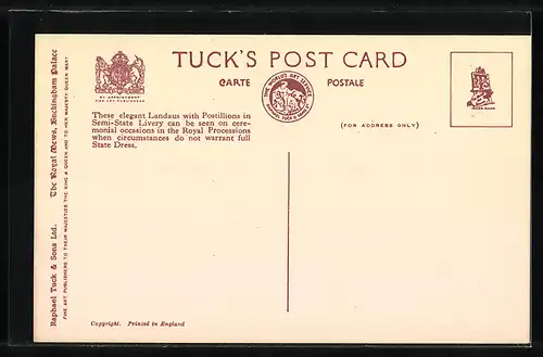 AK Royal Semi-State Road Landau and four Bay Horses, Pferdekutsche