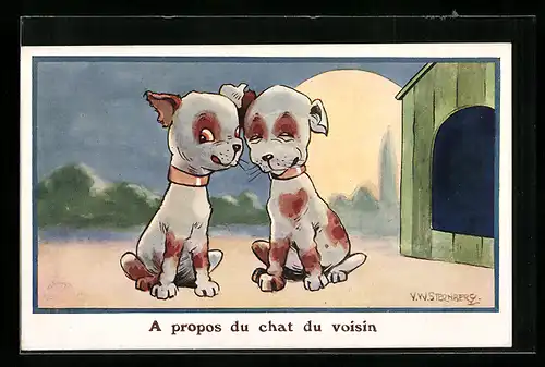 AK Kleines Hundepaar vor Hundehütte