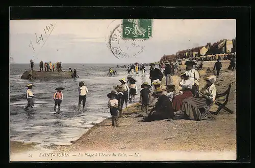 AK Saint-Aubin-sur-Mer, La Plage à l`heure du Bain