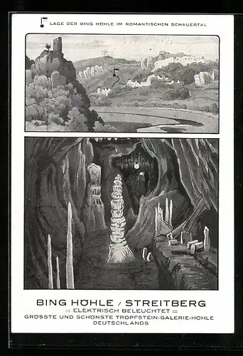 Künstler-AK Streitberg / Fränkische Schweiz, Bing Höhle im Schauertal, Innenansicht