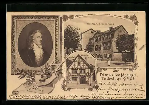 AK Weimar, Sterbehaus Friedrich Schillers und Geburtshaus in Marbach