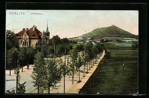 AK Görlitz, Blick von der Stadt zur Landeskrone
