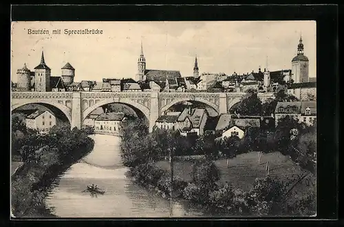 AK Bautzen, Ortsansicht mit Spreetalbrücke