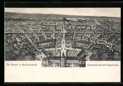 AK Karlsruhe, Haupt- und Residenzstadt aus der Vogelschau