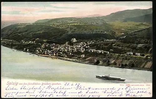 AK Salzig, Ansicht von den feindlichen Brüdern aus