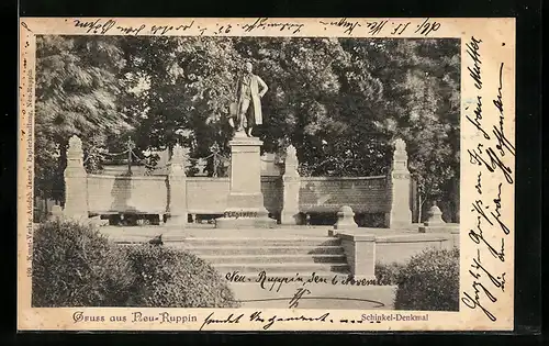 AK Neu-Ruppin, am Schinkel-Denkmal