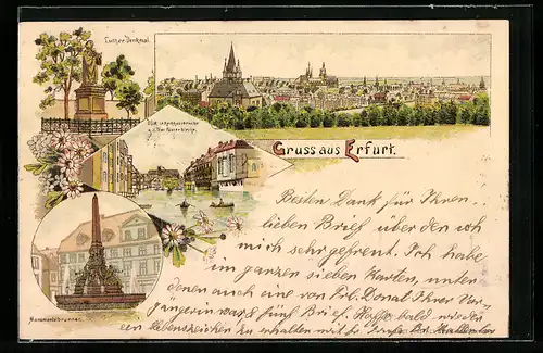 Lithographie Erfurt, Luther-Denkmal, Monumentalbrunnen