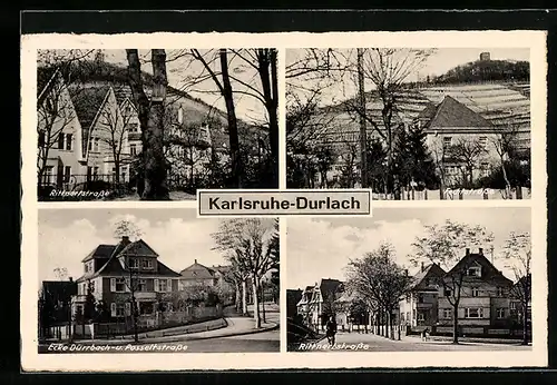 AK Karlsruhe-Durlach, Fechtstrasse, Rittnertstrasse & Ecke Dürrbach- und Passeltstrasse