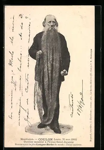 AK Montlucon, Louis Coulon, 76 ans (1902) - Ouvrier mouleur à l`Usine Saint-Jacques, Exzentriker
