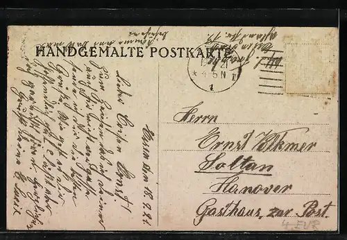 Künstler-AK Handgemalt: Windmühle bei Vollmond