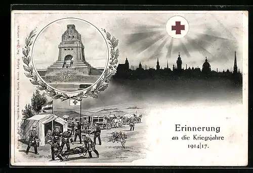 AK Leipzig, Völkerschlachtdenkmal, Roter-Kreuz Opfertag 1917, Rotes Kreuz