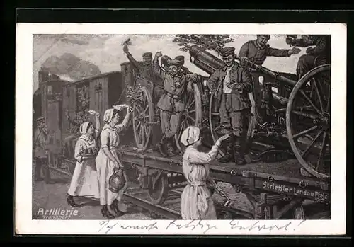 Künstler-AK sign. Strieffler: Artillerie Transport
