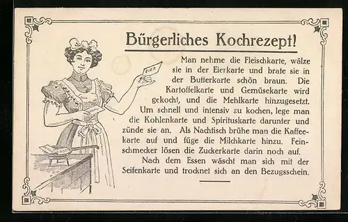 AK Bürgerliches Kochrezept, Kriegsnot, Fleischkarte