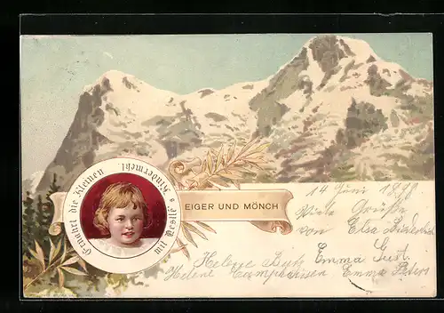 Lithographie Reklame Nestle`s Kindermehl, Eiger und Mönch