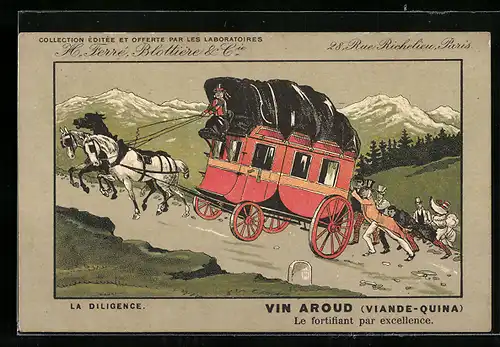Künstler-AK Paris, H. Ferré Blottière & Cie, Vin Aroud, 28 Rue Richelieu, La Diligence