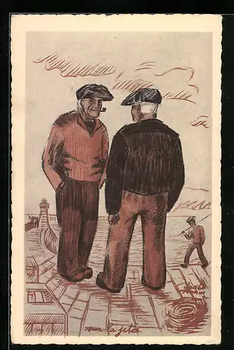 Künstler-AK sign. Jorge Morin: Pecheurs, Bretagne