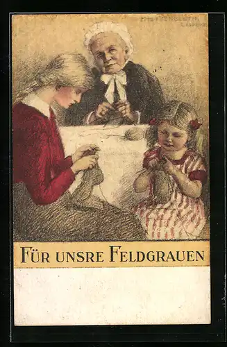 AK Frauen stricken für Frontsoldaten