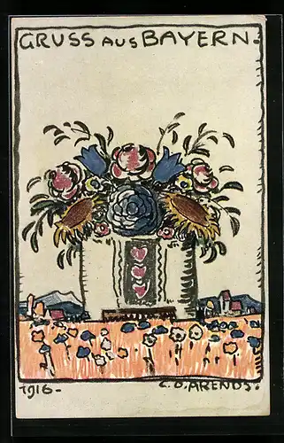 Künstler-AK C. O. Arends: Vaterlandsdank 1916, Bayern, Blumen, 1. Weltkrieg