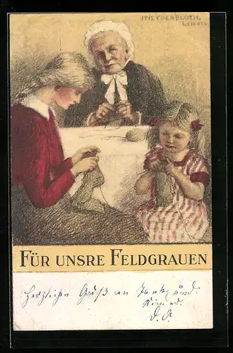 AK Frauen stricken für Frontsoldaten