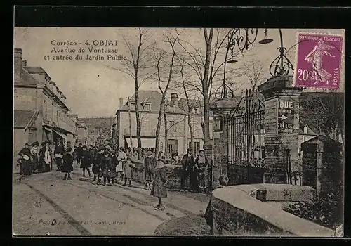 AK Objat, Avenue de Vontezac et entrée du Jardin Public