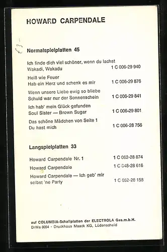 AK Musiker Howard Carpendale lächelt in die Kamera