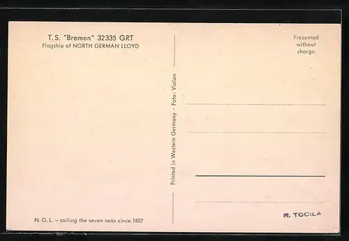 AK Vierschrauben-T.S. Bremen Flaggschiff des Norddeutschen Lloyd, Bremen