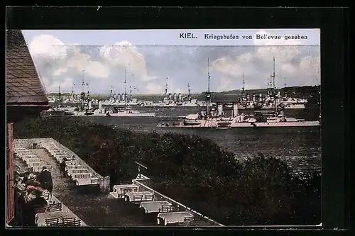 AK Kiel, Kriegshafen von Bellevue gesehen