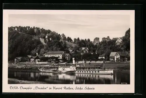 AK DSU-Dampfer Dresden in Kurort Rathen, Elbe