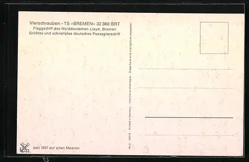 AK T.S. Bremen in voller Fahrt