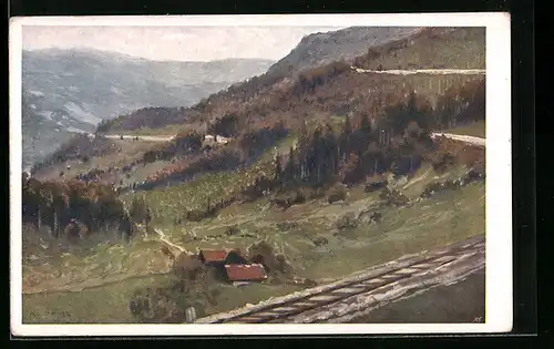 Künstler-AK Karl Ludwig Prinz: Winterbach, Bahnserpentinen