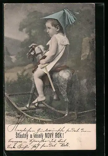 AK kleiner Soldat auf Schaukelpferd