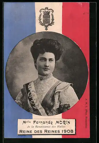 AK Schönheitskönigin Melle Fernande Morin, Reine des Reines 1908