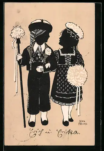 Künstler-AK Alwin Freund: Pärchen in Tracht