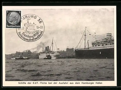 AK Hamburg, Schiffe der KdF-Flotte bei der Ausfahrt aus dem Hafen, Passagierschiff