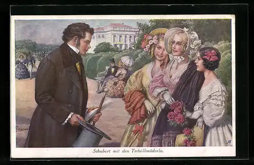 Künstler-AK Komponist Franz Schubert mit den Tschöllmäderln