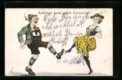 Künstler-AK Willi Scheuermann: Mann und Frau in Tracht beim Tanzen